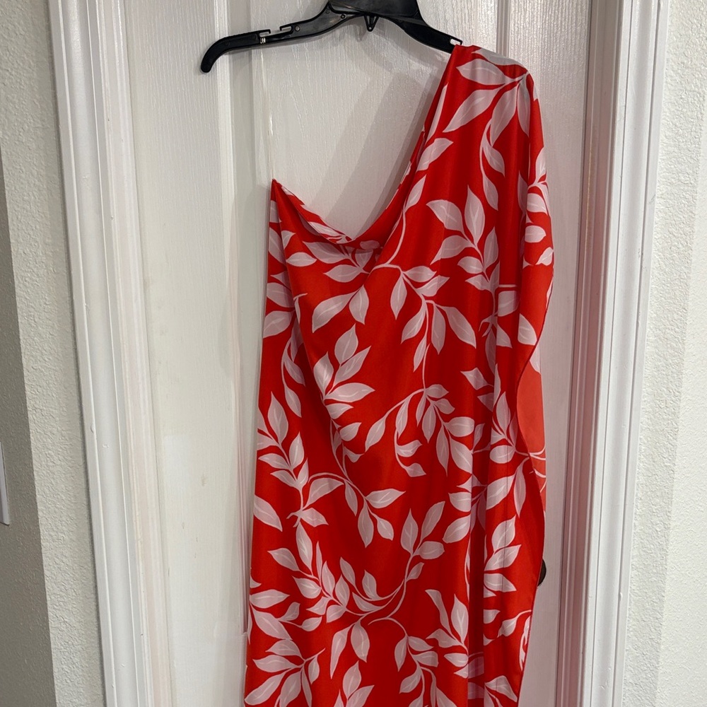 Elegant Orange and White Leaf Print Dress